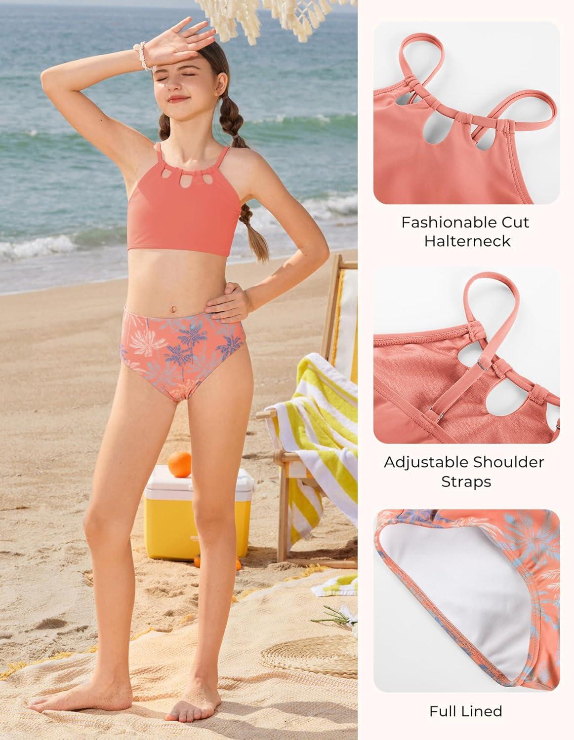 image:imageGRACE KARIN Teen Girls Swimsuits Two Piece Bikini Sets Bathing Suit Girl Swimwear Size 614Orange Pink