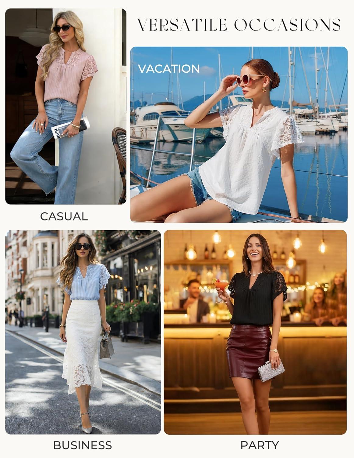 image:imageGRACE KARIN Womens Lace Short Sleeve Tops Summer Dressy Casual Cotton Blouses Flowy V Neck Dress Shirts Trendy Clothing 2026Mustard Yellow