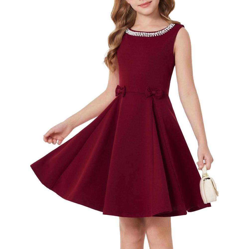image:imageGRACE KARIN Black Girls Summer Dress Kids Formal Party Dresses Sleeveless Midi Wedding Guest Dress Size 714 YearsDark Red
