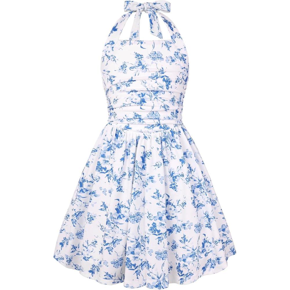 image:imageGRACE KARIN Girls Floral Summer Dress Spring Holiday Beach Party Sundress Halter Neck Tie Backless Dresses 716 YearsBlue