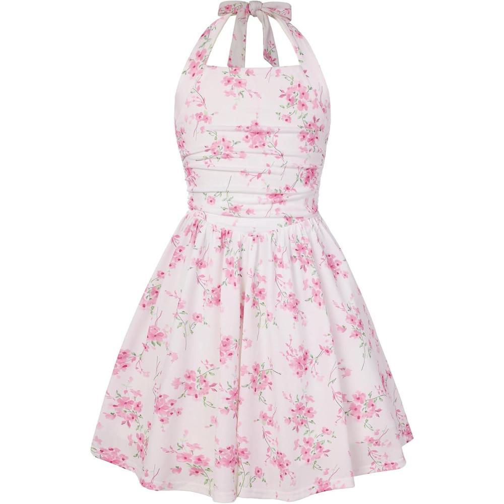 image:imageGRACE KARIN Girls Floral Summer Dress Spring Holiday Beach Party Sundress Halter Neck Tie Backless Dresses 716 YearsPink