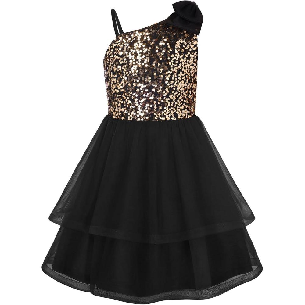 image:imageGRACE KARIN Girls Party Sequin Formal Dress 714Y Birthday Dance Graduation Sparkly Pageant Dresses Wedding Flower Girl DressBlack Gold