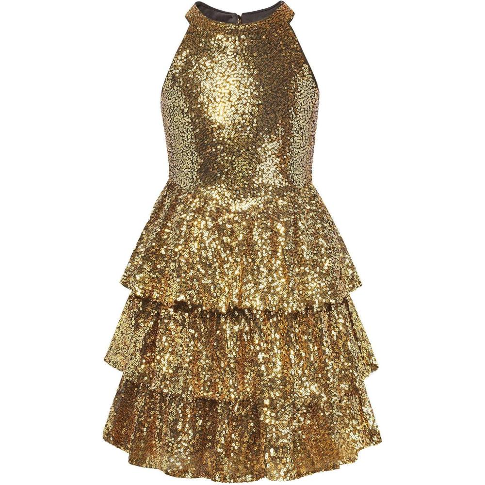 image:imageGRACE KARIN Girls Sequin Party Dress Kids Sparkly Formal Birthday Teen Special Occasion Fancy Pageant Dresses Size 614Gold Black