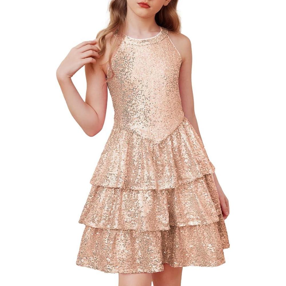 image:imageGRACE KARIN Girls Sequin Party Dress Kids Sparkly Formal Birthday Teen Special Occasion Fancy Pageant Dresses Size 614Rose Gold