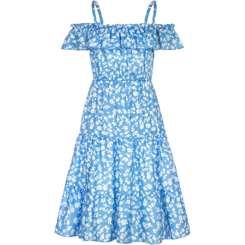 image:imageGRACE KARIN Girls Summer Dress Off Shoulder Ruffle Floral Spaghetti Strap Casual Sundress Tiered Midi DressFloral on Light Blue
