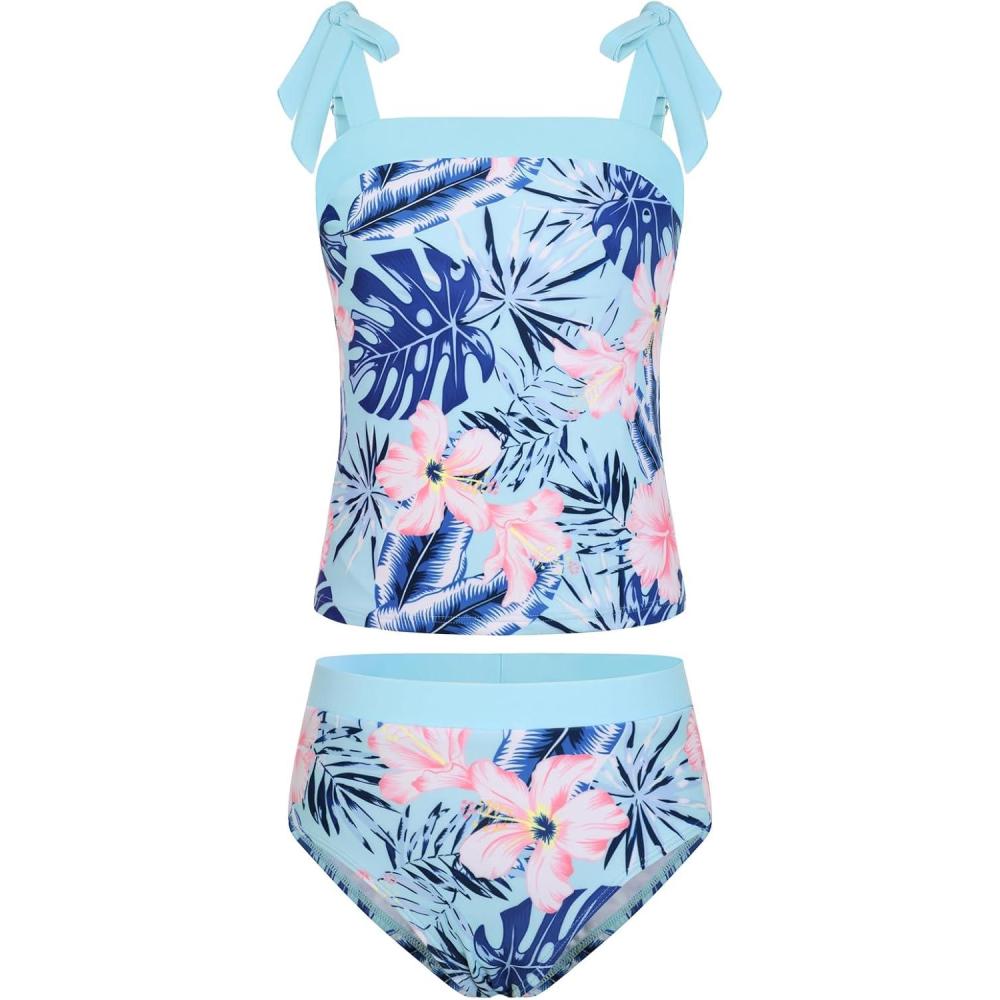 image:imageGRACE KARIN Teen Girls Swimsuits 2 Piece Tankini Set Bathing Suits for Kids 714YBlue