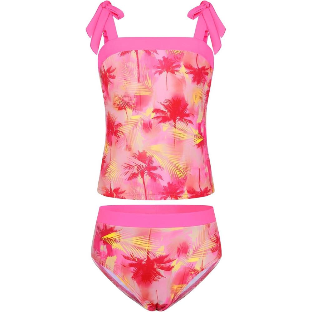 image:imageGRACE KARIN Teen Girls Swimsuits 2 Piece Tankini Set Bathing Suits for Kids 714YHot Pink