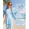 image:imageGRACE KARIN Girls Long Sleeve Swimsuit 3 Pieces Rash Guard Set Bathing Suits for Teens Size 714Blue Coconut Trees