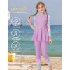 image:imageGRACE KARIN Girls Long Sleeve Swimsuit 3 Pieces Rash Guard Set Bathing Suits for Teens Size 714Purple Flower