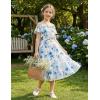 image:imageGRACE KARIN Girls Summer Dress Off Shoulder Ruffle Floral Spaghetti Strap Casual Sundress Tiered Midi DressBlue Flowers on White