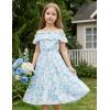 image:imageGRACE KARIN Girls Summer Dress Off Shoulder Ruffle Floral Spaghetti Strap Casual Sundress Tiered Midi DressBlue and Green Flowers