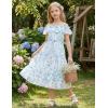 image:imageGRACE KARIN Girls Summer Dress Off Shoulder Ruffle Floral Spaghetti Strap Casual Sundress Tiered Midi DressBlue and Green Flowers