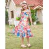 image:imageGRACE KARIN Girls Summer Dress Off Shoulder Ruffle Floral Spaghetti Strap Casual Sundress Tiered Midi DressColored Leaves