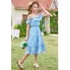 image:imageGRACE KARIN Girls Summer Dress Off Shoulder Ruffle Floral Spaghetti Strap Casual Sundress Tiered Midi DressFloral on Light Blue