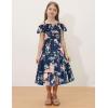 image:imageGRACE KARIN Girls Summer Dress Off Shoulder Ruffle Floral Spaghetti Strap Casual Sundress Tiered Midi DressFloral on Navy Blue