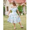 image:imageGRACE KARIN Girls Summer Dress Off Shoulder Ruffle Floral Spaghetti Strap Casual Sundress Tiered Midi DressFlowers and Leaves on White