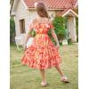 image:imageGRACE KARIN Girls Summer Dress Off Shoulder Ruffle Floral Spaghetti Strap Casual Sundress Tiered Midi DressFlowers on Orange