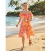 image:imageGRACE KARIN Girls Summer Dress Off Shoulder Ruffle Floral Spaghetti Strap Casual Sundress Tiered Midi DressFlowers on Orange