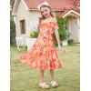 image:imageGRACE KARIN Girls Summer Dress Off Shoulder Ruffle Floral Spaghetti Strap Casual Sundress Tiered Midi DressFlowers on Orange