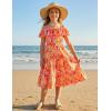 image:imageGRACE KARIN Girls Summer Dress Off Shoulder Ruffle Floral Spaghetti Strap Casual Sundress Tiered Midi DressFlowers on Orange