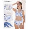 image:imageGRACE KARIN Girls Swimsuit Bikini Bathing Suit for Teens Ruched Tankini Beach Hawaii Swimwear with Cover Up Skirt 816YBlue Floral