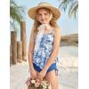 image:imageGRACE KARIN Girls Tankini Swimsuit Swimwear Teen Cute Ruffle Bathing Suit Kids 2 Piece Shirred Bikini Set with Padded 816Unique Blue