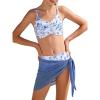 image:imageGRACE KARIN Girls Swimsuit Bikini Bathing Suit for Teens Ruched Tankini Beach Hawaii Swimwear with Cover Up Skirt 816YBlue Floral
