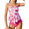 image:imageGRACE KARIN Girls Tankini Swimsuit Swimwear Teen Cute Ruffle Bathing Suit Kids 2 Piece Shirred Bikini Set with Padded 816Hot Pink Floral