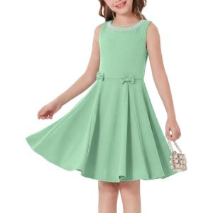 image:imageGRACE KARIN Black Girls Summer Dress Kids Formal Party Dresses Sleeveless Midi Wedding Guest Dress Size 714 YearsLight Olive Green