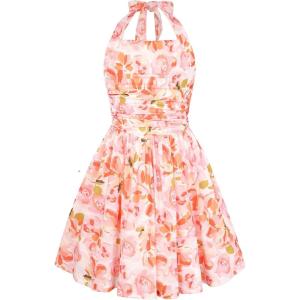 image:imageGRACE KARIN Girls Floral Summer Dress Spring Holiday Beach Party Sundress Halter Neck Tie Backless Dresses 716 YearsOrange Floral