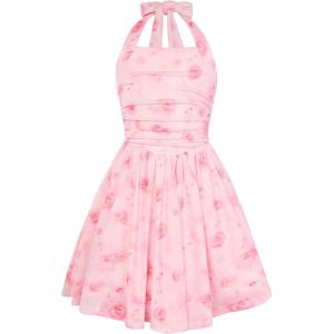 image:imageGRACE KARIN Girls Floral Summer Dress Spring Holiday Beach Party Sundress Halter Neck Tie Backless Dresses 716 YearsPink Rose Floral