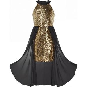 image:imageGRACE KARIN Girls Halter Neck Sequin Dress 614Y Kids Fancy Formal Party Christmas Sparkly Pageant Birthday DressesBlack Gold