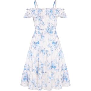 image:imageGRACE KARIN Girls Summer Dress Off Shoulder Ruffle Floral Spaghetti Strap Casual Sundress Tiered Midi DressBlue Flowers
