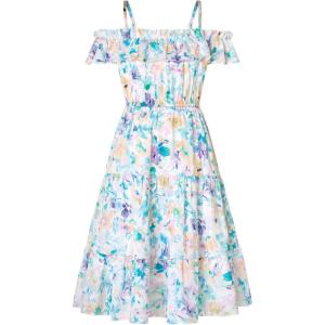 image:imageGRACE KARIN Girls Summer Dress Off Shoulder Ruffle Floral Spaghetti Strap Casual Sundress Tiered Midi DressFlowers and Leaves on White