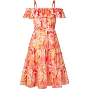 image:imageGRACE KARIN Girls Summer Dress Off Shoulder Ruffle Floral Spaghetti Strap Casual Sundress Tiered Midi DressFlowers on Orange