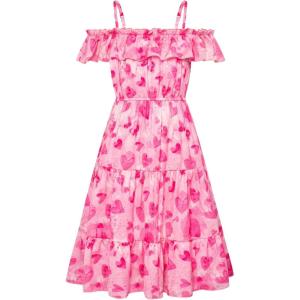 image:imageGRACE KARIN Girls Summer Dress Off Shoulder Ruffle Floral Spaghetti Strap Casual Sundress Tiered Midi DressHot Pink Heart