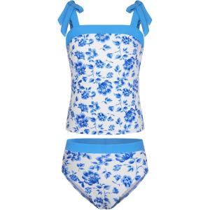 image:imageGRACE KARIN Teen Girls Swimsuits 2 Piece Tankini Set Bathing Suits for Kids 714YBlue and White