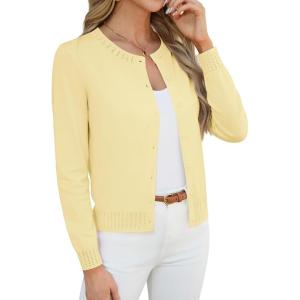 image:imageGRACE KARIN Womens Cropped Cardigan Sweaters Trendy Lightweight Shrugs Button Up Long Sleeve Knit TopsButter Yellow
