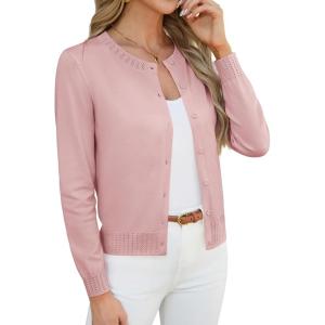 image:imageGRACE KARIN Womens Cropped Cardigan Sweaters Trendy Lightweight Shrugs Button Up Long Sleeve Knit TopsDusty Pink