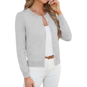 image:imageGRACE KARIN Womens Cropped Cardigan Sweaters Trendy Lightweight Shrugs Button Up Long Sleeve Knit TopsLight Grey
