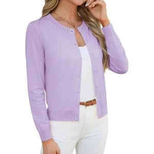 image:imageGRACE KARIN Womens Cropped Cardigan Sweaters Trendy Lightweight Shrugs Button Up Long Sleeve Knit TopsLight Purple