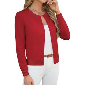 image:imageGRACE KARIN Womens Cropped Cardigan Sweaters Trendy Lightweight Shrugs Button Up Long Sleeve Knit TopsRed