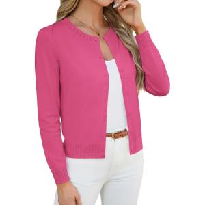 image:imageGRACE KARIN Womens Cropped Cardigan Sweaters Trendy Lightweight Shrugs Button Up Long Sleeve Knit TopsRose Red
