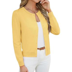 image:imageGRACE KARIN Womens Cropped Cardigan Sweaters Trendy Lightweight Shrugs Button Up Long Sleeve Knit TopsYellow