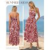 image:imageGRACE KARIN 2026 Womens Hawaiian Midi Sundress Summer Vacation Spaghetti Floral Clothes Boho Casual Dresses with PocketsRed Floral