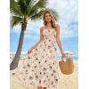 image:imageGRACE KARIN Summer Dresses for Women 2026 VacationSmocked Floral Maxi DressBoho Beach Sundress with Pocket Fashion ClothingBeige Flower