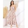 image:imageGRACE KARIN Summer Dresses for Women 2026 VacationSmocked Floral Maxi DressBoho Beach Sundress with Pocket Fashion ClothingBeige Vine