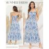 image:imageGRACE KARIN Summer Dresses for Women 2026 VacationSmocked Floral Maxi DressBoho Beach Sundress with Pocket Fashion ClothingBlue White
