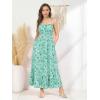 image:imageGRACE KARIN Summer Dresses for Women 2026 VacationSmocked Floral Maxi DressBoho Beach Sundress with Pocket Fashion ClothingGreen Vine