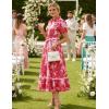 image:imageGRACE KARIN Women Summer Floral Maxi Dresses 2026 Wedding Guest Puff Sleeve Shirt Sundresses Boho Spring Clothes with PocketsPink Red Floral